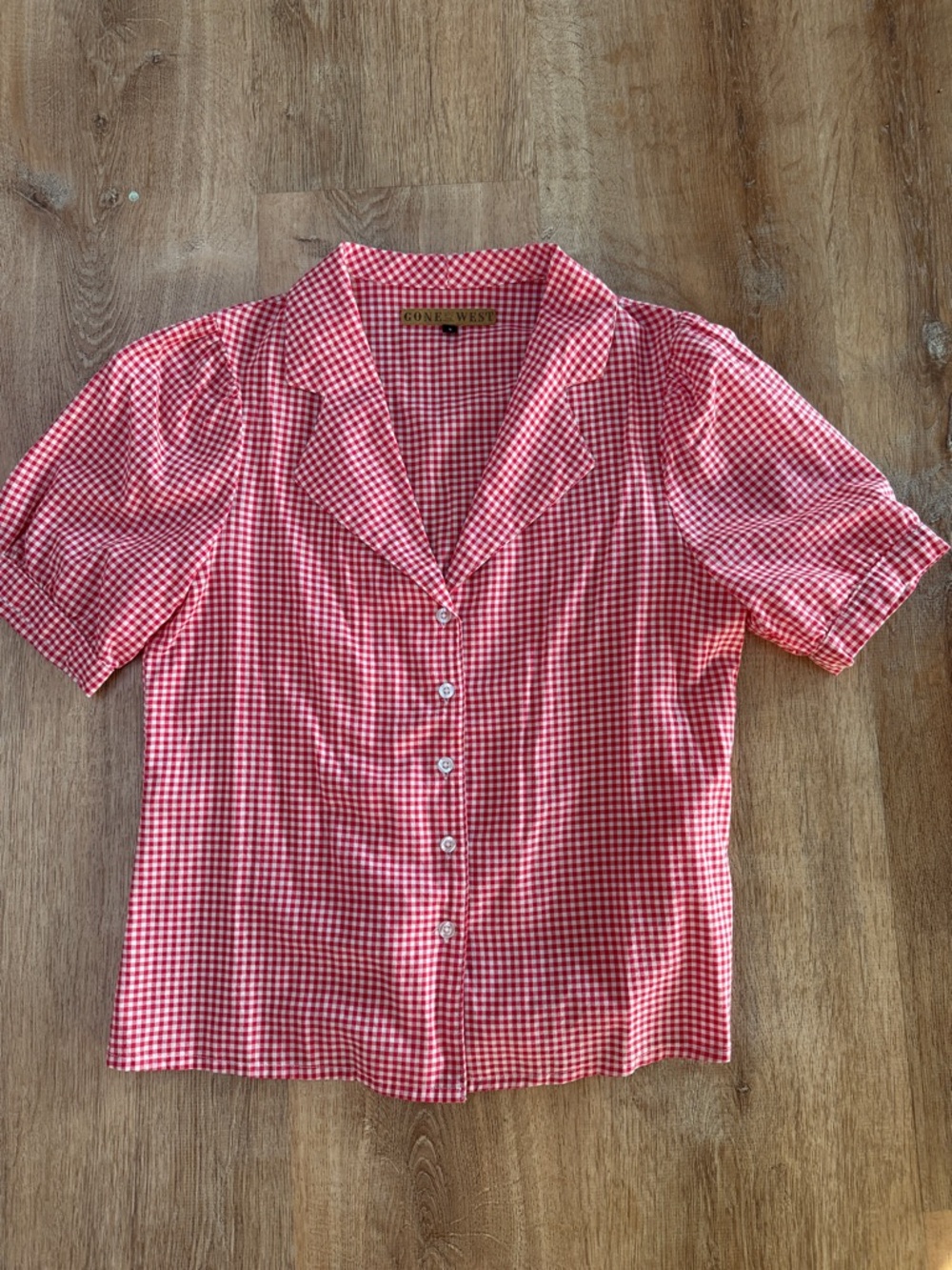Gone with the West Red Gingham Button-Front Short Sleeve Top